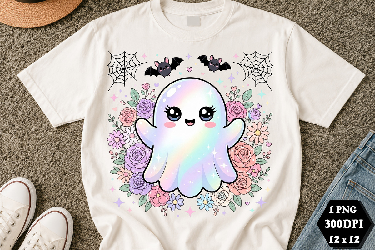 Cute Rainbow Ghost Halloween PNG, an Object Illustration by DreamCafeArt (Photo 1 of 7)