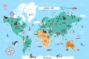 Illustrated World Map with Animals, an Animal Illustration by Milota