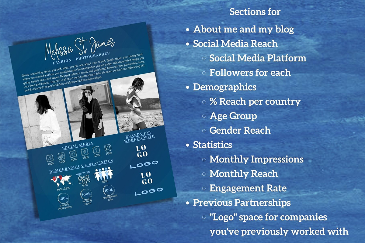 Two Page Media Kit in Navy Blue, a Templates & Theme by ProductiveandFree (Photo 4 of 10)