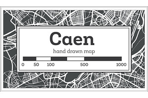 Caen France City Map In Retro Style.