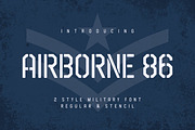 Airborne 86 is a Sans military style, a Sans Serif Font by Almarkhatype (Thumbnail 1 of 10)
