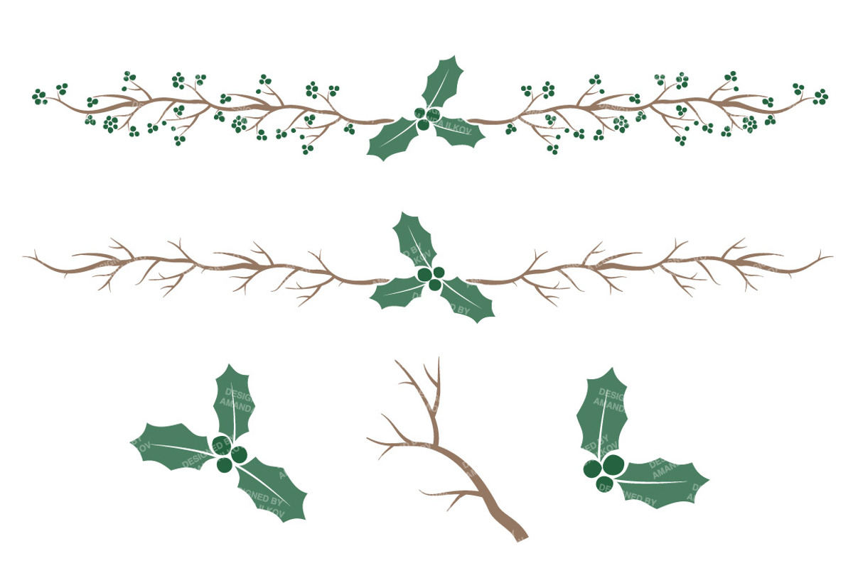 Emerald Holly Wreaths & Backgrounds, an Illustration by Amanda Ilkov (Photo 4 of 5)