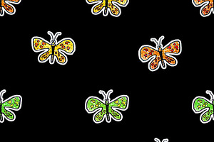 Butterfly Cartoon Drawing Motif Seamless Pattern