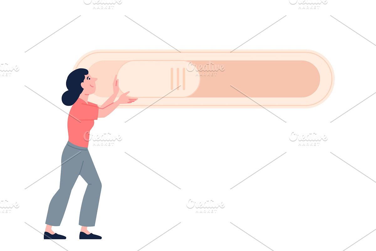 Flip toggle switch. Female character, a Technology Illustration by LadadikArt