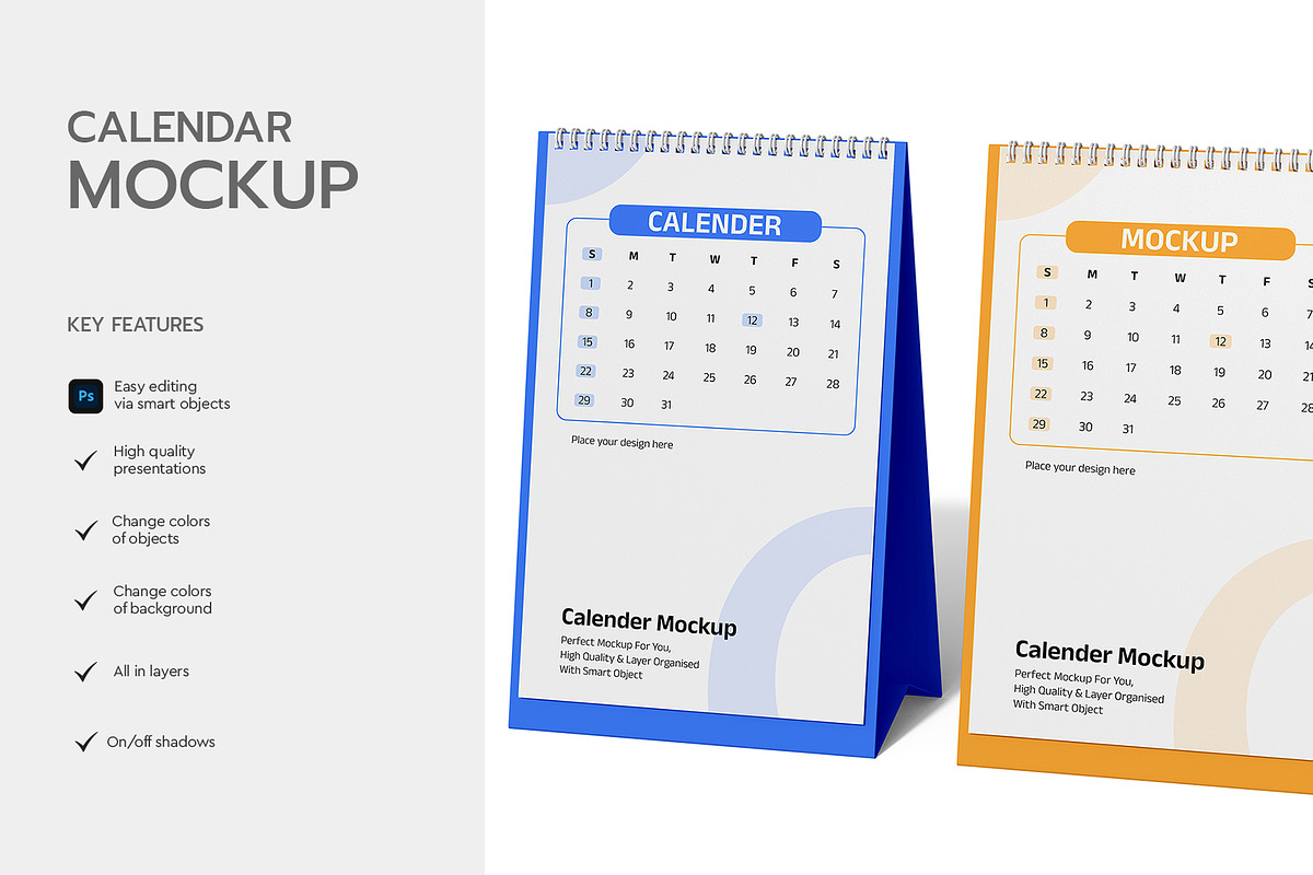 Spiral Desk Calendar Mockup PSD, a Mockup by graphypix (Photo 2 of 4)