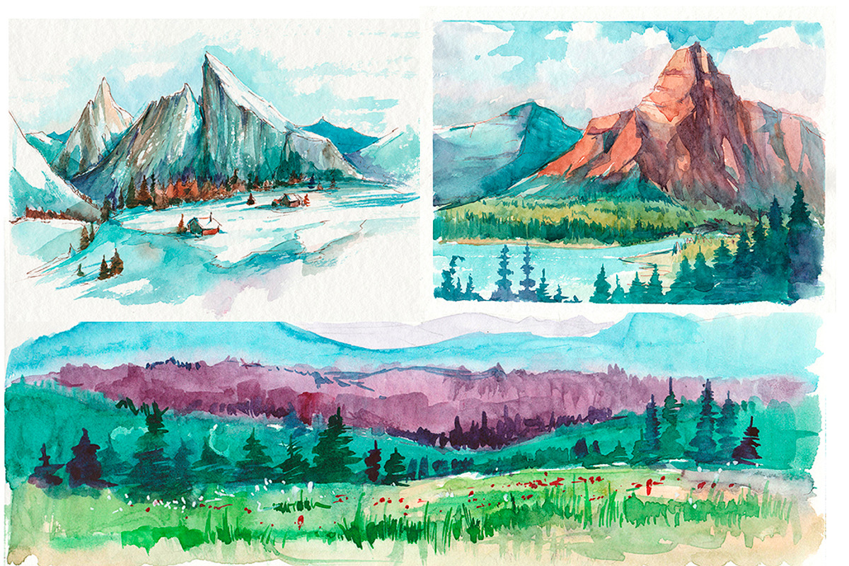Watercolor mountains, an Illustration by Aksol (Photo 3 of 5)