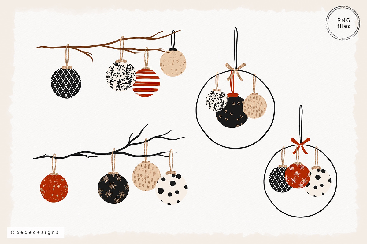 Christmas Balls I Clip Art, a Decorative Illustration by PeDe Designs (Photo 5 of 5)