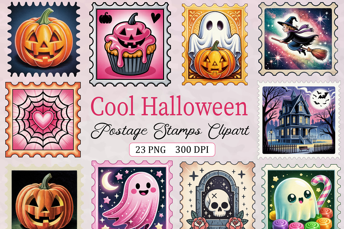 Cool Halloween Postage Stamps PNG, an Illustration by Creative Art (Photo 1 of 2)