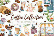 Watercolor Coffee Clipart PNG Set, a Food Illustration by Mespilia (Thumbnail 1 of 5)