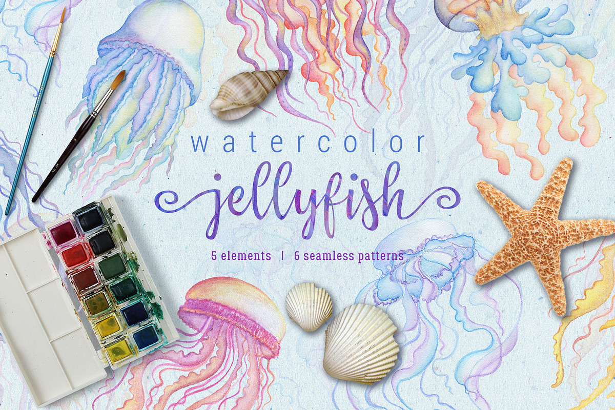 Watercolor jellyfish, an Animal Illustration by kateja (Photo 1 of 4)