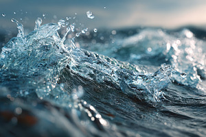 Ocean wave splash water droplets nat, a Photo by Pixeness Studio