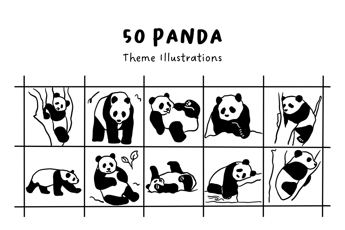 50 Panda Illustration Set, an Animal Illustration by The Journey Atelier (Photo 1 of 4)