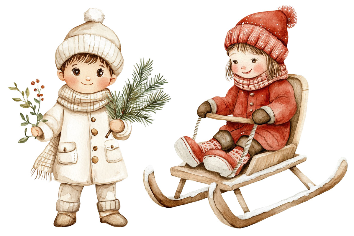 Vintage Christmas Children Clipart, a Seasonal Illustration by CitraGraphics (Photo 6 of 7)
