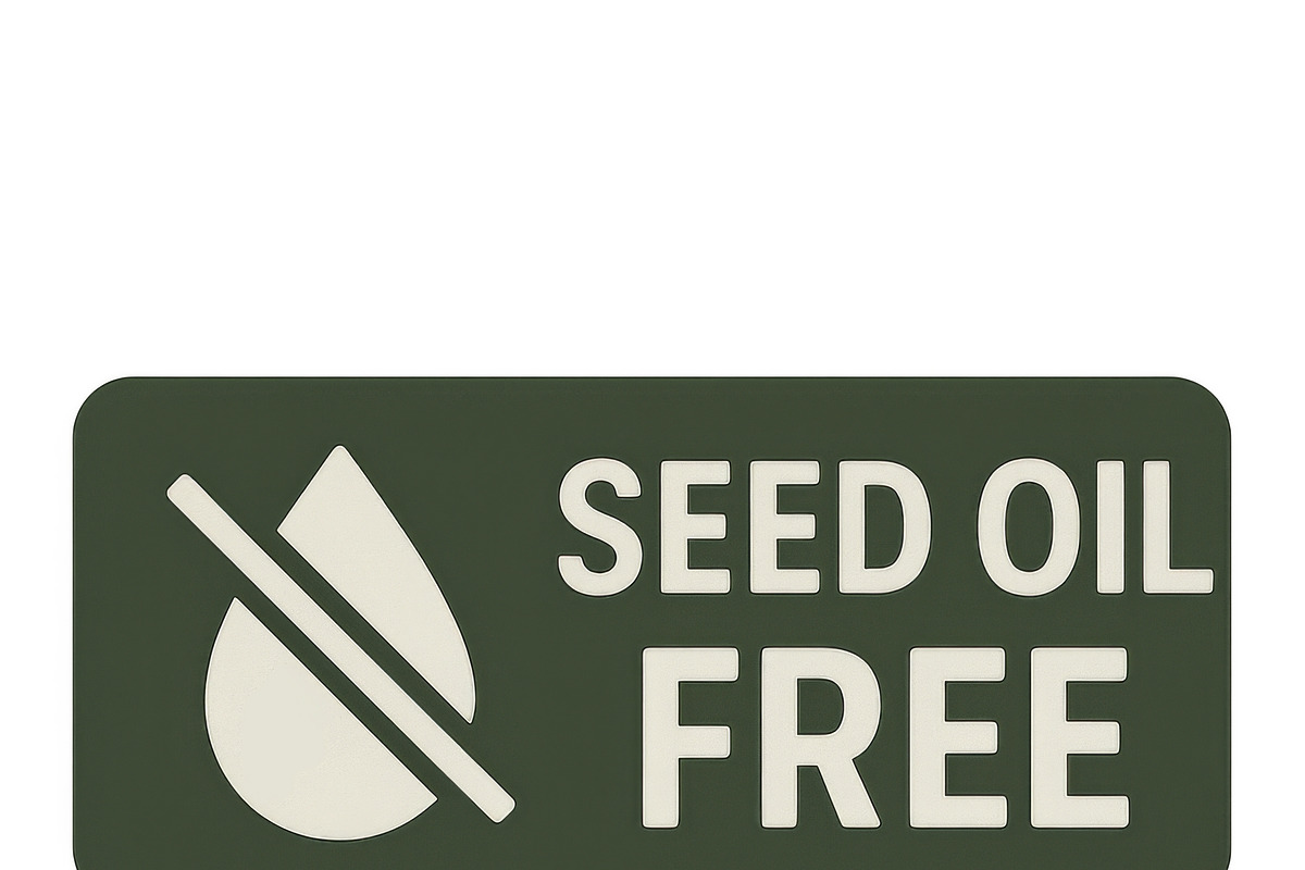 Seed oil free label featuring a drop, an Illustration by Dvoevnore photos