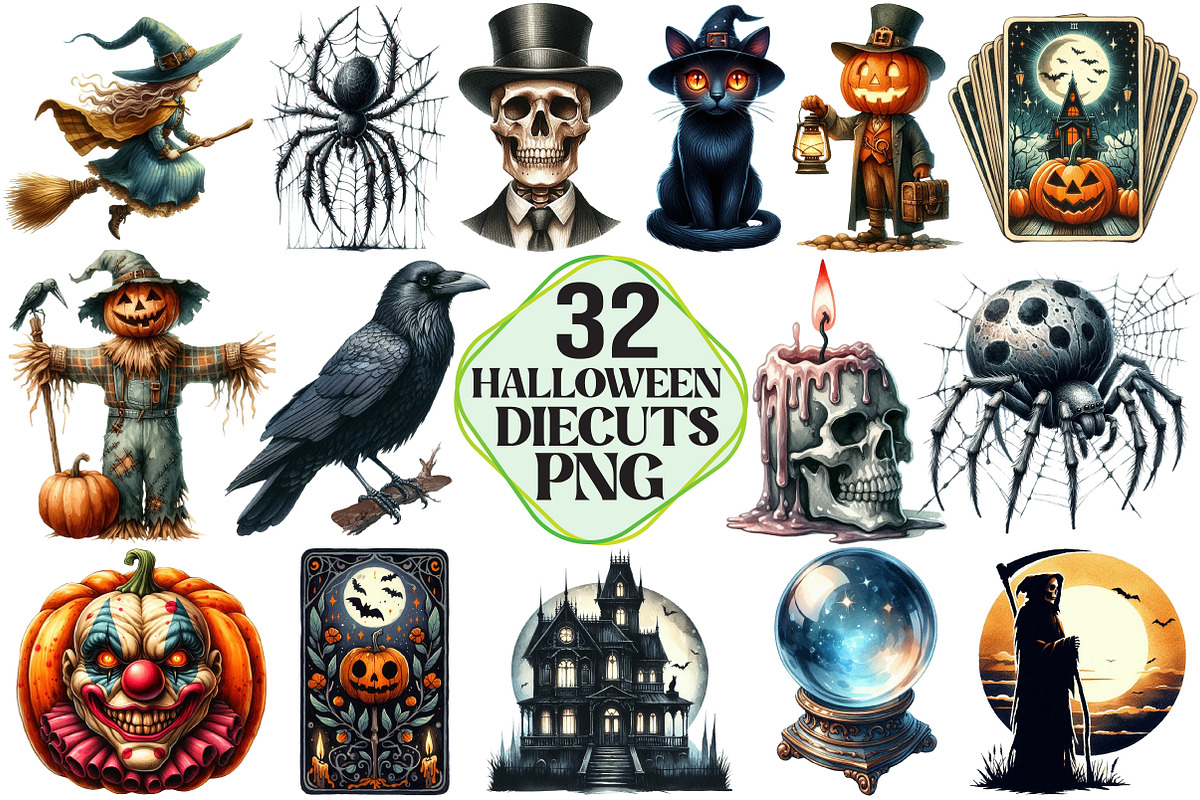 Vintage Halloween DieCuts Clipart, an Illustration by Pixels.Craft (Photo 1 of 7)