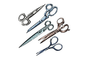 scissors set sketch hand drawn, an Object Illustration by pikepicture