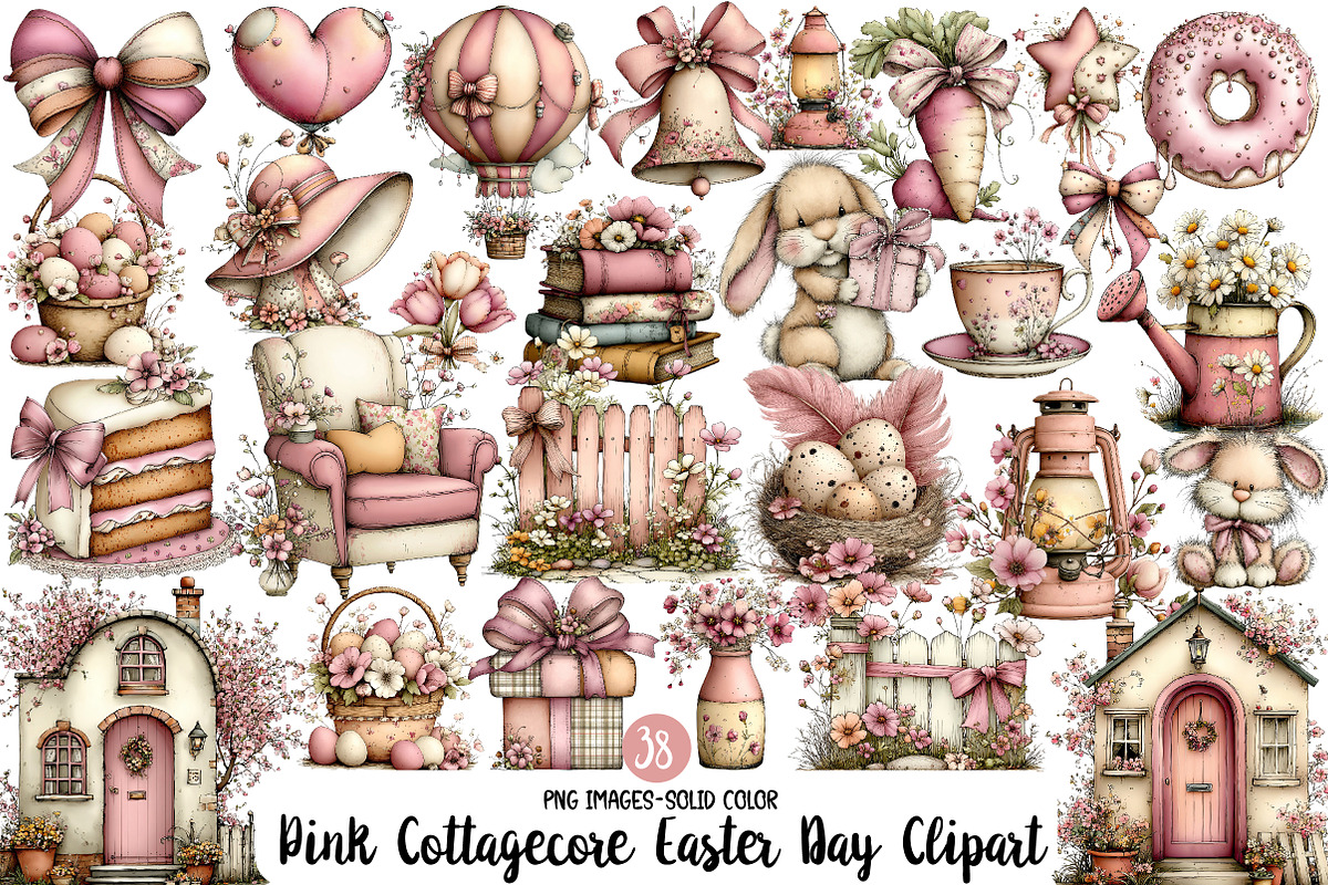 Pink Cottagecore Easter Day Clipart, an Illustration by Designworld (Photo 1 of 5)