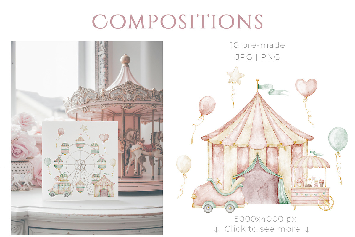 Amusement Park Watercolor Clipart, an Illustration by Alisles (Photo 3 of 11)