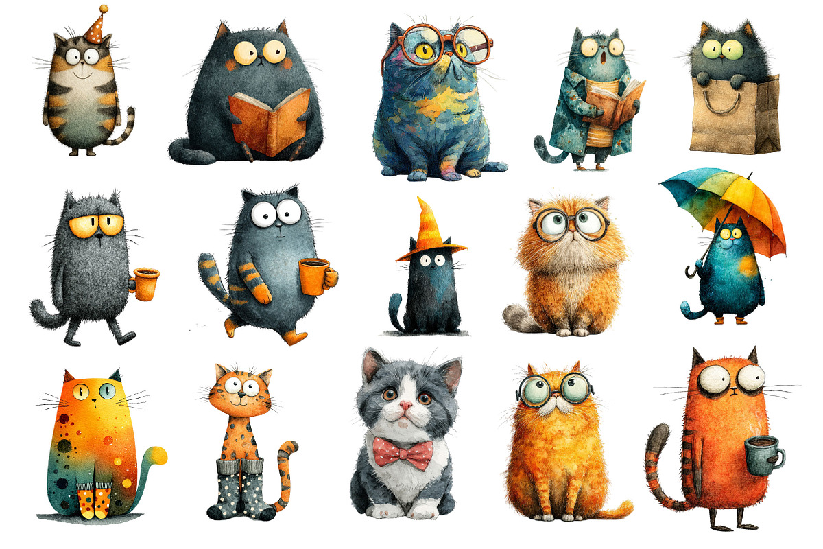 Quirky Cats Sublimation Clipart, an Illustration by Dream Creation (Photo 3 of 5)