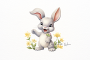 Happy Cute Floral Bouncy Baby Bunny, an Illustration by New-School-Wave (Thumbnail 2 of 5)