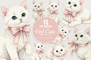 15 Bundle Watercolor Girl Cat Pink, an Animal Illustration by Morspective (Thumbnail 1 of 8)