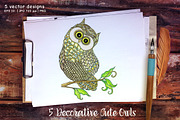 5 Decorative Cute Owls, an Animal Illustration by Elen-Lane (Thumbnail 1 of 5)