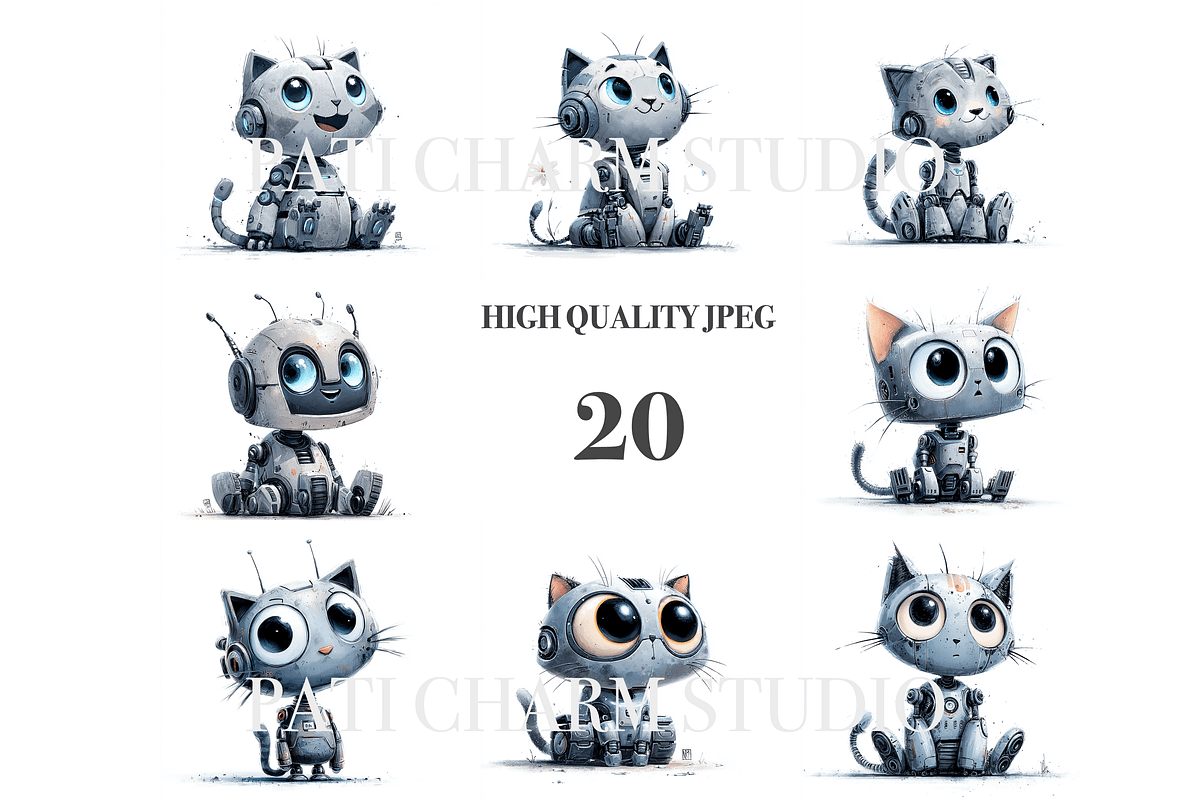 Robotic Cats Clipart Set, a Decorative Illustration by Pati Charm Studio (Photo 3 of 8)