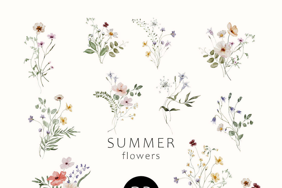 Summer Flowers Watercolor Set, a Decorative Illustration by Watercolor_Ma (Photo 3 of 7)