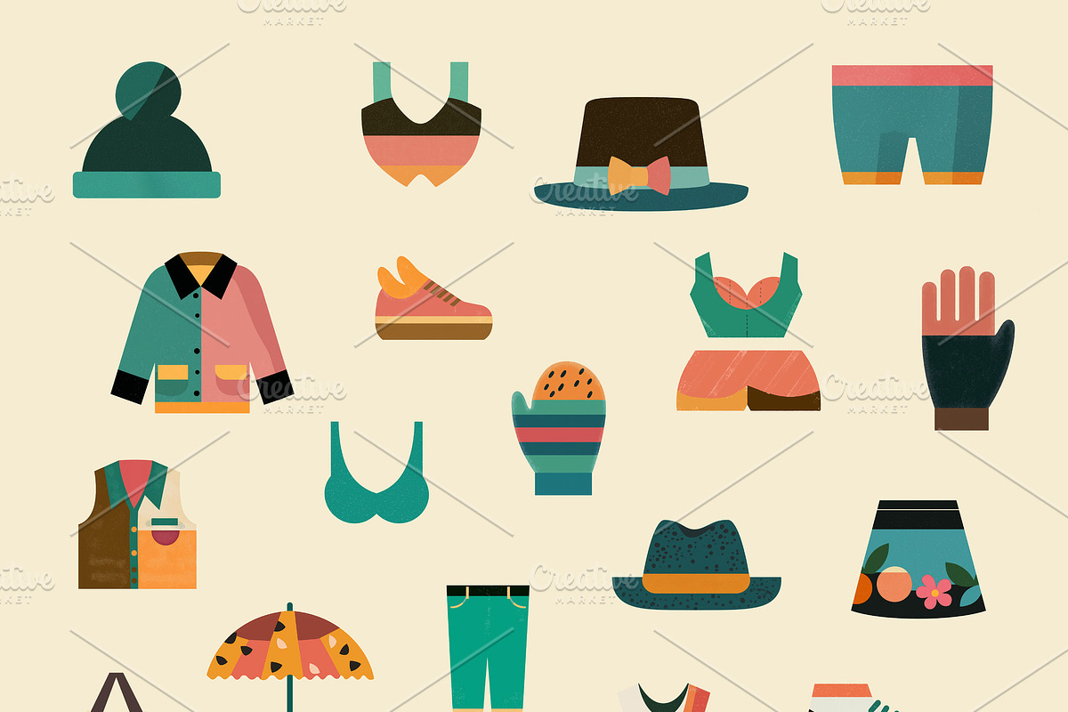 A set of isolated clothing items, a Solid Icon by Sybillla