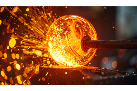 Molten glass orb emits vibrant, an Industrial Photo by Igor Tichonow