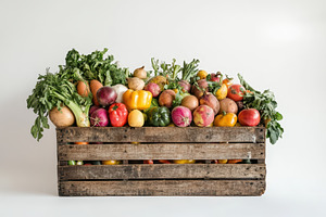 Rustic wooden crate overflowing, a Photo by Pavel_design
