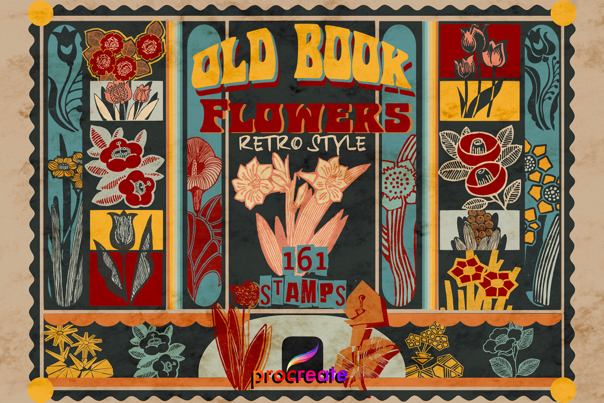 Old style flower stamps Procreate, a Brush Add-On by TheWhiteCatLab (Photo 1 of 5)