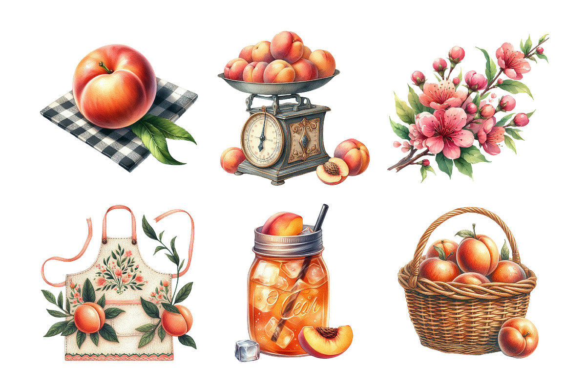 Peach Garden Watercolor Clipart, an Illustration by Daily.Designs (Photo 5 of 5)