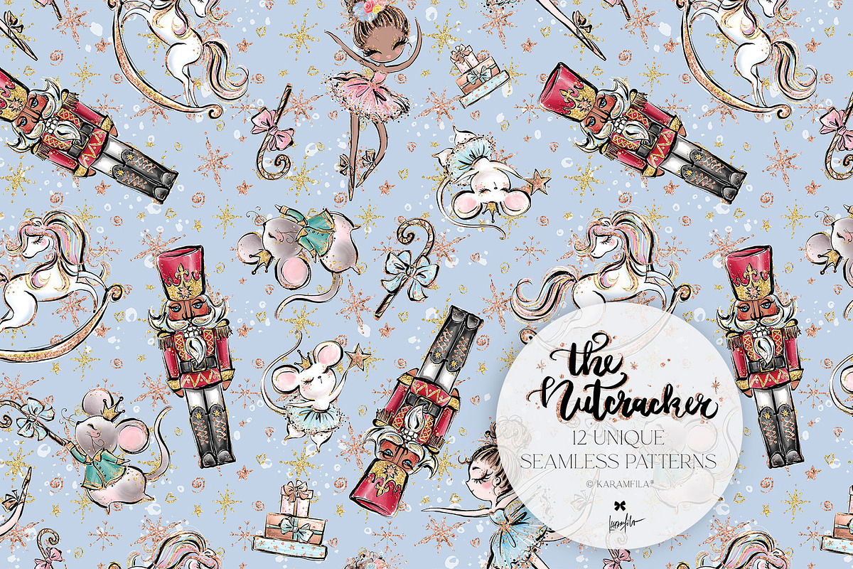 Nutcracker Christmas Magic Patterns, a Pattern Graphic by KaramfilaS (Photo 9 of 21)