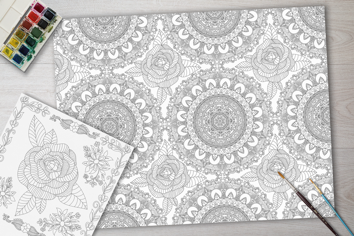 Mandala, Rose Coloring Pages, a Texture Illustration by Dasha_D (Photo 3 of 3)