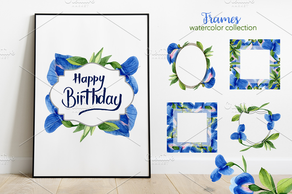 Sweet pea flowers Watercolor png, an Illustration by WatercolorPNG.com (Photo 3 of 10)