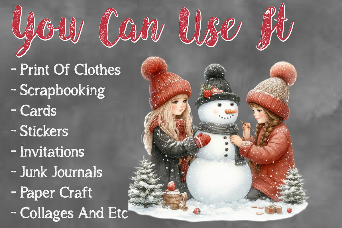 Christmas Girl With Snowman Sublimat, a Seasonal Illustration by Craft Nest (Photo 5 of 5)