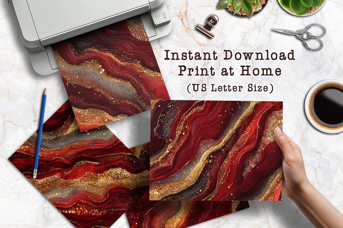 Glitter Gold Ruby Red Agate Papers, a Background Graphic by V Design Creator (Photo 3 of 12)