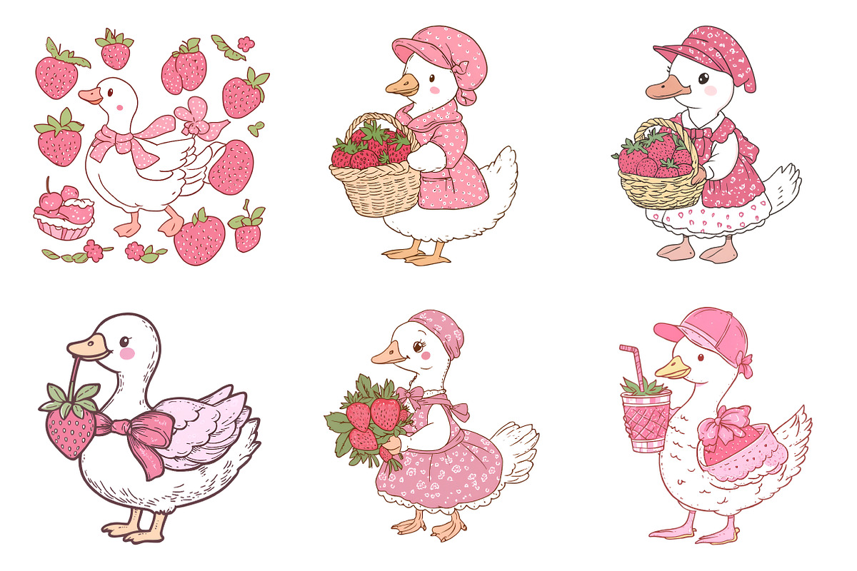 Strawberry Summer Goose Clipart, an Illustration by SinaCreation (Photo 5 of 11)