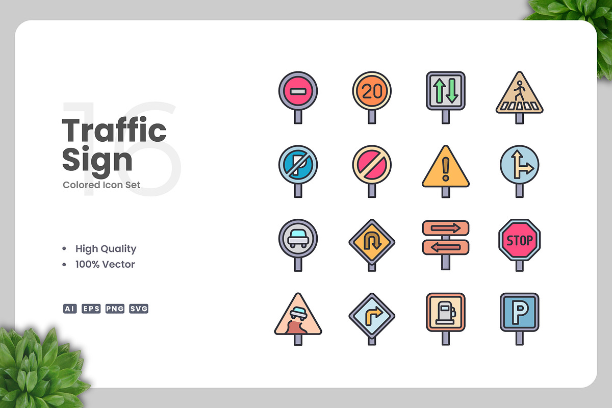 Traffic Sign Colored Icons, an Icon by Upnowgraphic