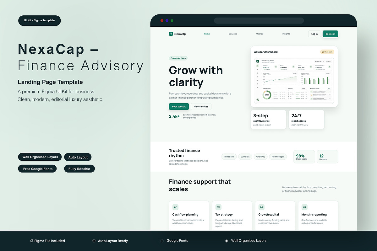 Nexa Finance Advisory Landing Page, an UI Kit Template by Pitchlook.Studio (Photo 1 of 3)