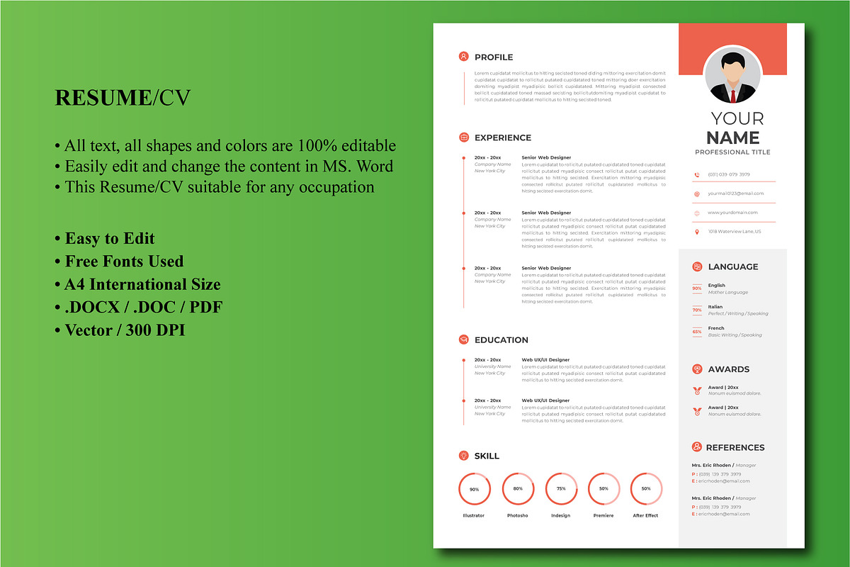 Resume, Creative CV Instant Download, a Resume Template by Blue Digital Studio (Photo 2 of 2)