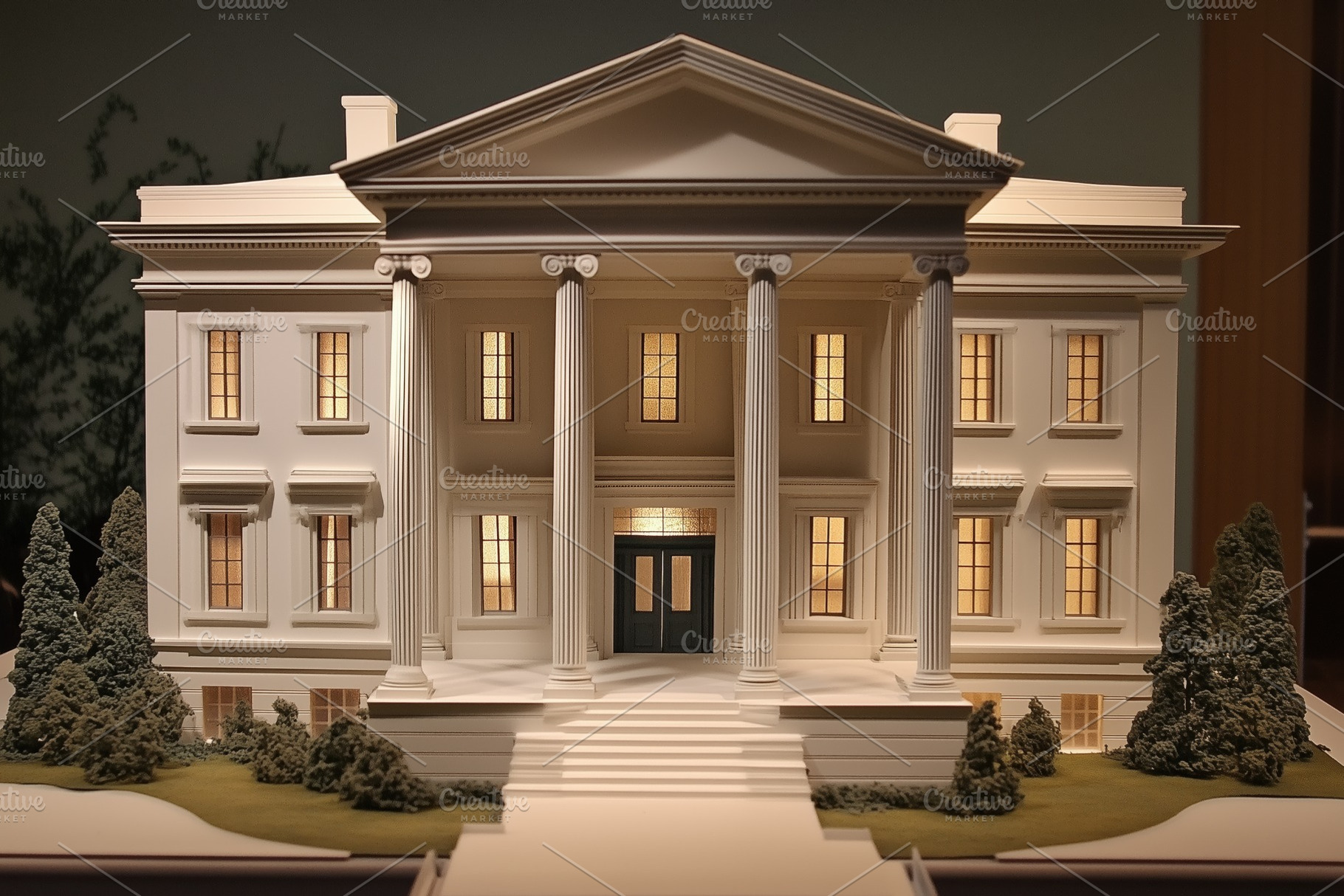 A Greek Revival house style detailed architectural model of a classic ...