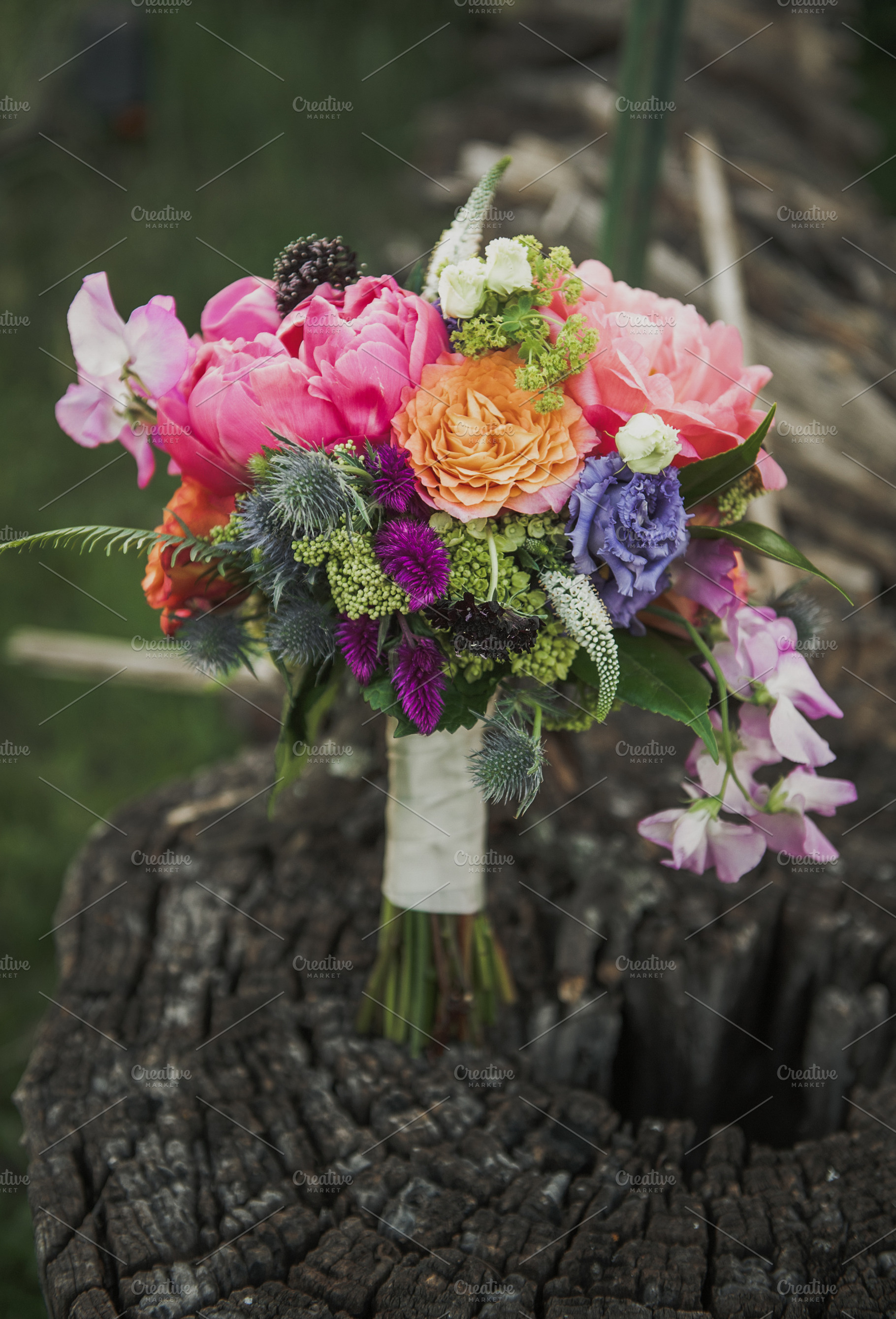 Vintage wedding bouquet featuring bright, summer, and summer flowers, a Nature Photo by Nine Photography