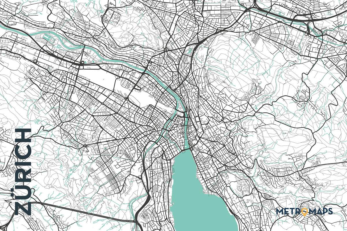 MAP SET - Black/Turquoise - 15 Maps, a Graphic by MetroMaps (Photo 16 of 16)
