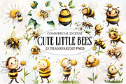 Cute Little Bees Watercolor Clipart, an Illustration by Designworld (Thumbnail 1 of 6)
