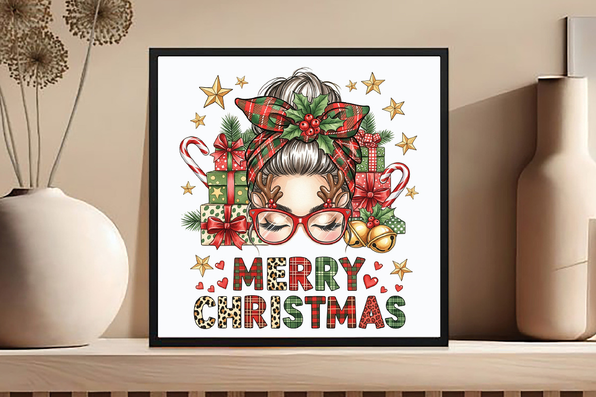 Merry Christmas messy bun png, an Illustration by DreamCafeArt (Photo 5 of 7)