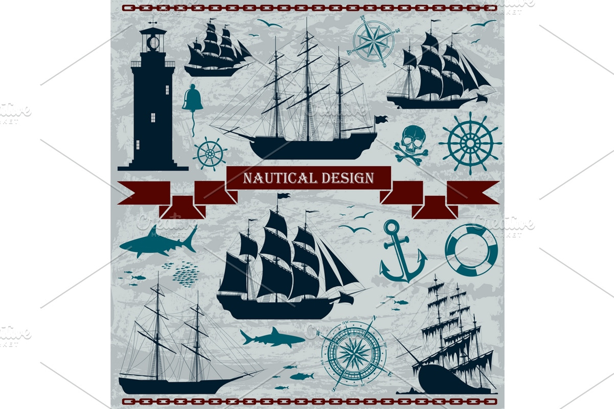 Vector Nautical Design Elements Set, a Decorative Illustration by MSA ...
