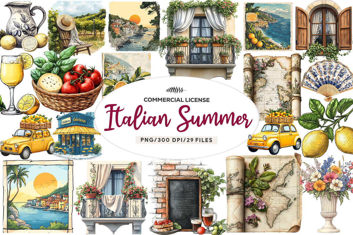 Antique Italian Summer Clipart, an Illustration by CreationArt (Photo 1 of 9)