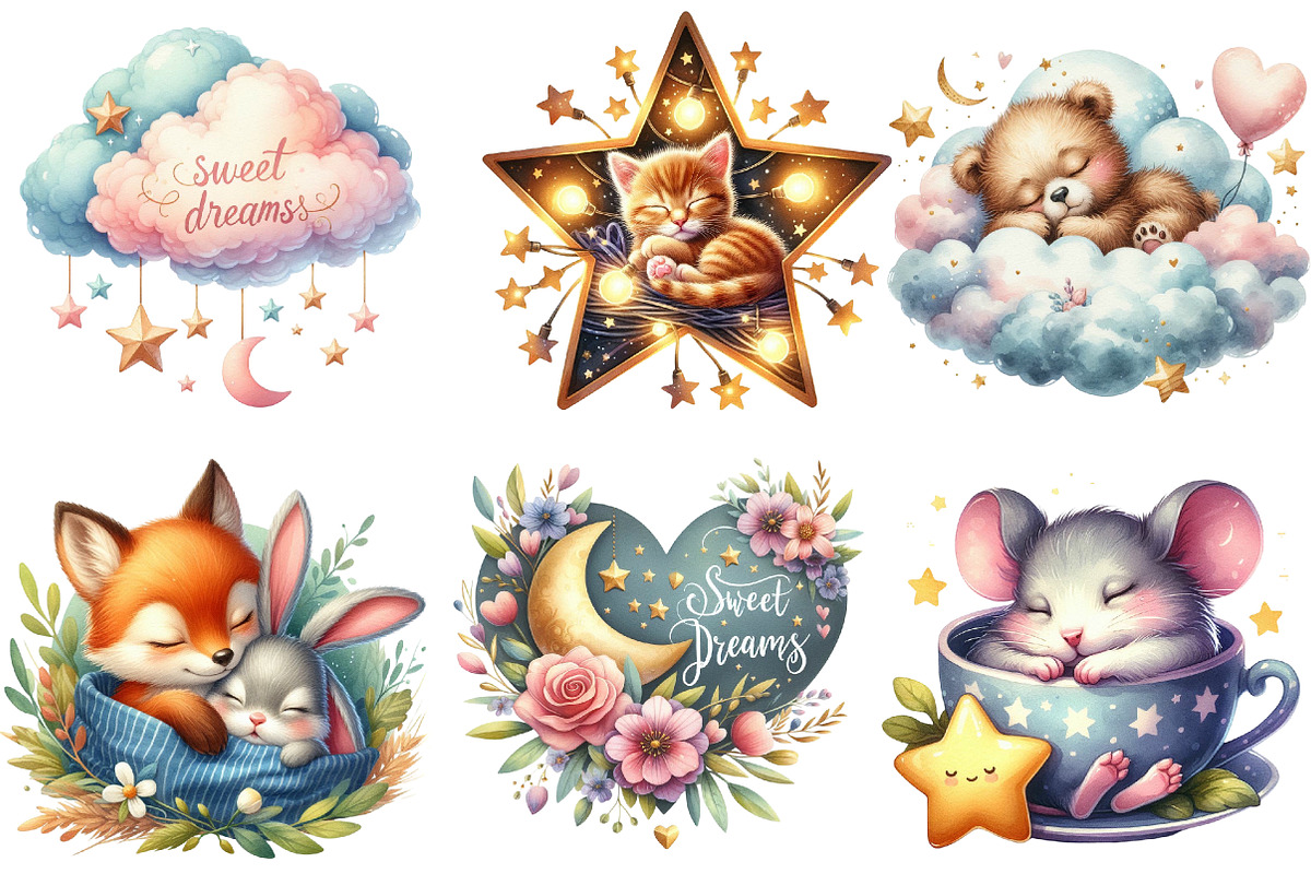 Sweet Dreams Sign,Sleepy Animals png, an Illustration by Watercolor design (Photo 2 of 3)